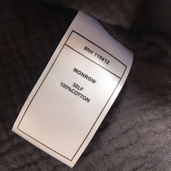 MONROW Gray Relaxed Gauze Button Down Shirt Long Sleeve Twist Front Size XS New - Picture 10 of 13